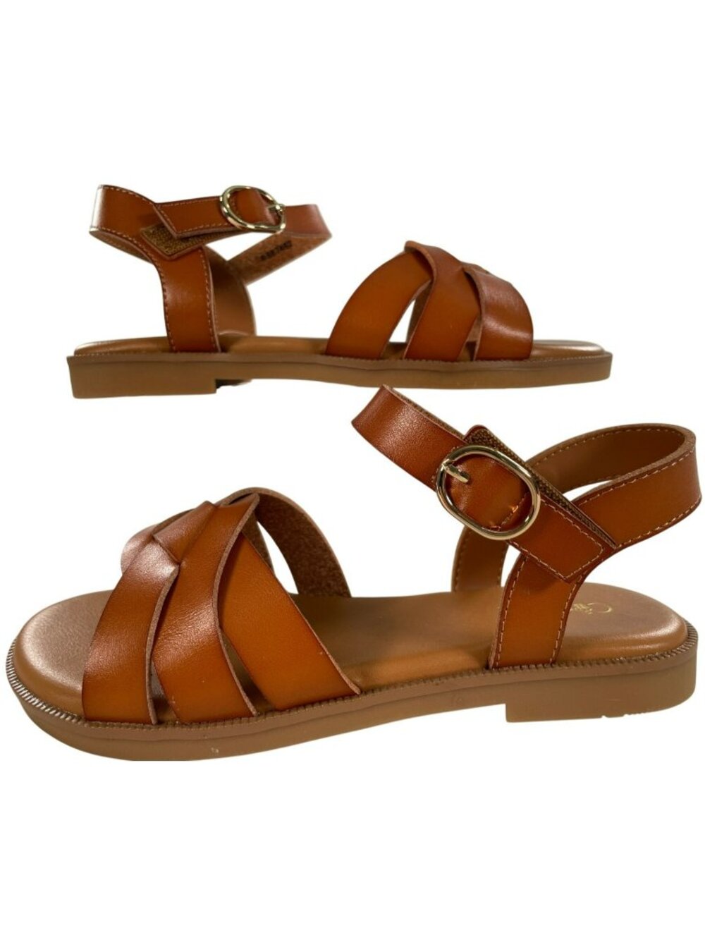 Cupcake Couture Katerina Cognac Faux Leather Sandals Buckle Strap Kids Sz 2M NEW